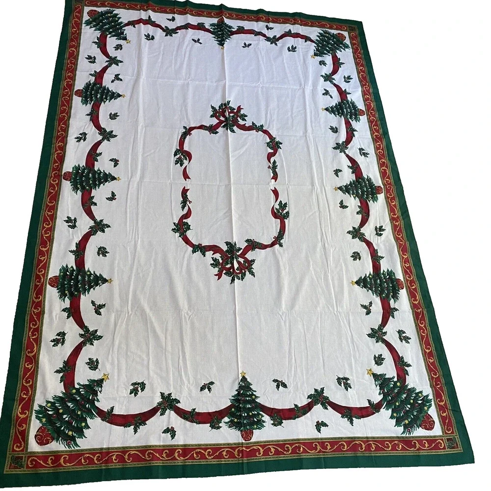 Christmas Tablecloth Cotton Blend Festive Holiday Table Cover Large Rectangle